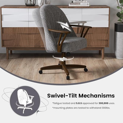 Chromcraft Set of 6 Swivel Tilt Chairs, Luxe Wooden Arm All-Metal Pedestal Base Chairs with Wheels for Kitchen