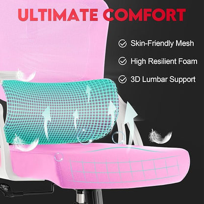 Ergonomic Office Chair - 400LB Comfy Desk Chairs with Adjustable Headrest and Lumbar Back Support, Mesh Computer Chairs with Wheels and Arms for Home Office, Study, Bedroom and Dorm (01pink)