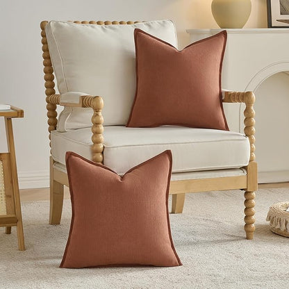 FUTEI Rust Chenille Throw Pillow Covers 18x18 Inch Set of 2,Edges Double-Stitched Cushion Cases,Modern Home Decor for Couch Living Room