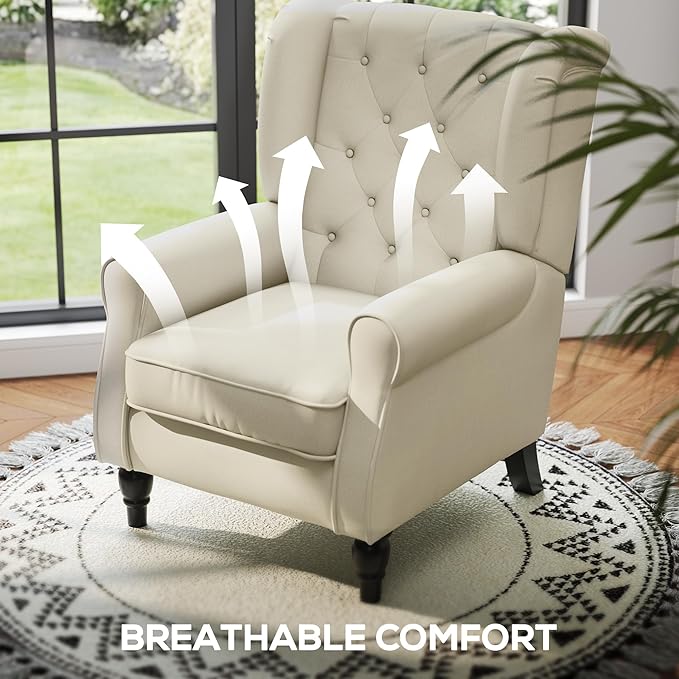 HOMCOM Mid-Century Modern Accent Chair, High Wingback Reading Chair, Button-Tufted Upholstered Fabric Armchair with Retro Wood Legs for Apartment, Living Room, Bedroom, Cream White