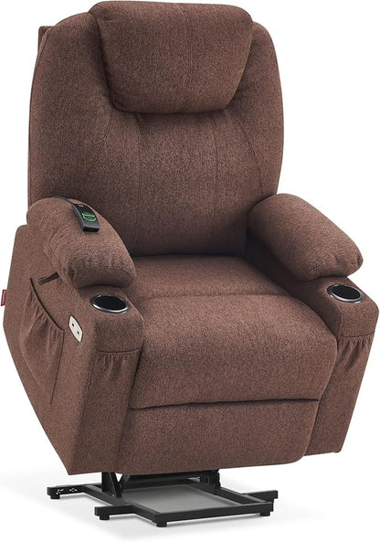 MCombo Power Lift Recliner Chair for Elderly, Lift Chair with Heat and Massage for Tall People, USB&Type C Ports, Extended Footrest, Cup Holders, Fabric 7516 (Large, Coffee)