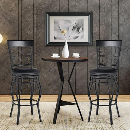 COSTWAY Bar Stools Set of 4, 360 Degree Swivel, 30" Bar Height Bar stools, with Leather Padded Seat Bistro Metal Vintage Chairs with Back for Kitchen Island, Pub (Set of 4)