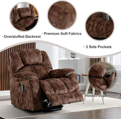 Bonzy Home Power Lift Recliner Chair with Massage and Heating, Lift Chairs Recliner for Elderly, Upholstered Comfy Power Lift Chair with 2 Hidden Cup Holders, Side Pockets, USB Port, Brown