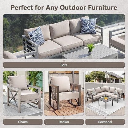 Luxury 6" Outdoor Cushions for Patio Furniture, 24x24x6" Thick Seat Cushion Set of 6, Fade Resistant Couch Chair Replacement Cushions High Density Deep Wicker Chair Cushion w/ Removable Cover, Beige