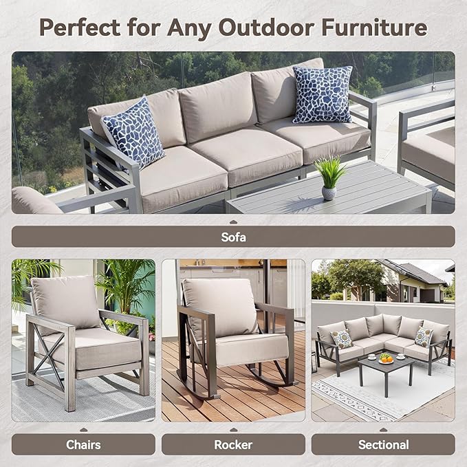 Luxury 6" Outdoor Cushions for Patio Furniture, 24x24x6" Thick Seat Cushion Set of 8, Fade Resistant Couch Chair Replacement Cushions High Density Deep Wicker Chair Cushion w/ Removable Cover, Beige
