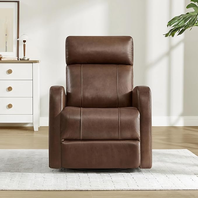 CHITA Genuine Leather Power Swivel Glider Recliner Chair for Adults, FSC Certified Electric Nursery Rocker Recliner Chair for Living Room, Light Brown
