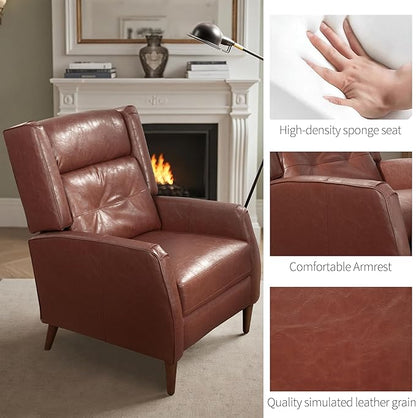 Art Leon Mid Century Modern Accent Chair - Faux Leather Armchair with Ottoman Modular Single Sofa Adjust The Seatback Chair Comfy Lounge Side Chair for Bedroom Living Room, Brown