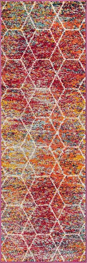 Unique Loom Trellis Frieze Collection Area Rug - Geometric (2' x 6' Runner, Multi/ Ivory)