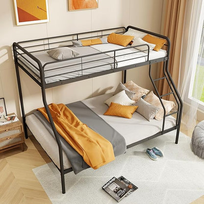 Giantex Metal Bunk Beds Twin Over Full Size, Heavy Duty Bunk Bed for Teens Adults with Ladder & Guardrails, Space Saving Metal Bunk Bed for Dorm, Bedroom, Apartment, No Box Spring Needed (Black)