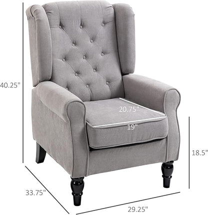 HOMCOM Mid-Century Modern Accent Chair, High Wingback Reading Chair, Button-Tufted Upholstered Fabric Armchair with Retro Wood Legs for Apartment, Living Room, Bedroom, Gray