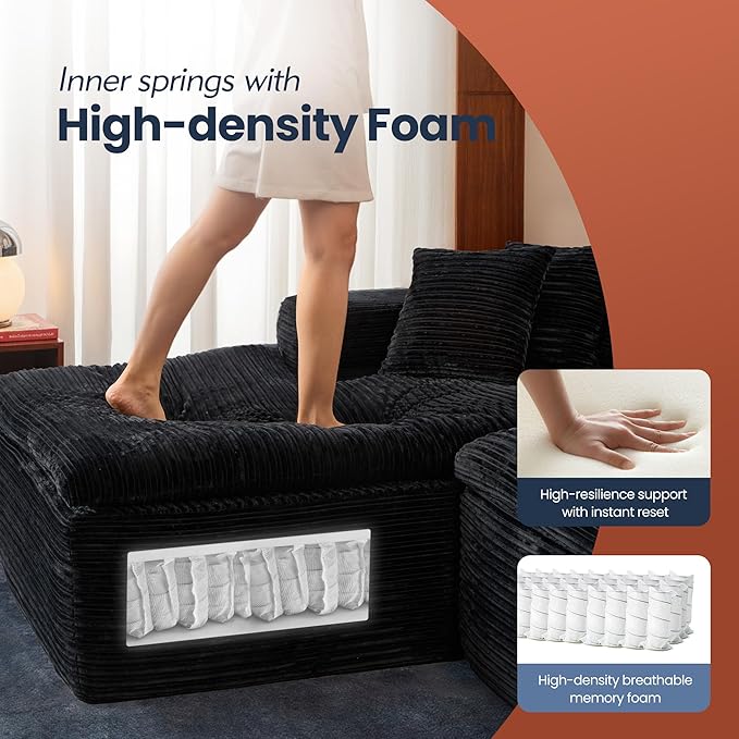 106" Oversized Couch Sofa, L Shape Couches for Living Room, No Assembly Required Corduroy Sectional Sofas with Left Facing Chaise for Home Apartment