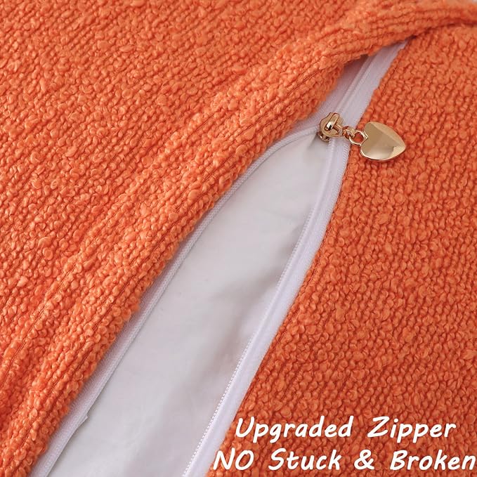 FUTEI Pack of 2 Orange Decorative Throw Pillow Covers 16x16 Inch Soft Cozy Solid Boucle Textured Cushion Case,Modern Home Decor for Couch Bed Living Room