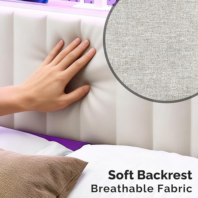 VINGLI Queen Size Headboard Only, Adjustable Upholstered Headboard with 3 Tier Shelves and Pegboard with Charging Stations and LED Lights, Modern Bed Headboard with Storage for Bedroom Decor