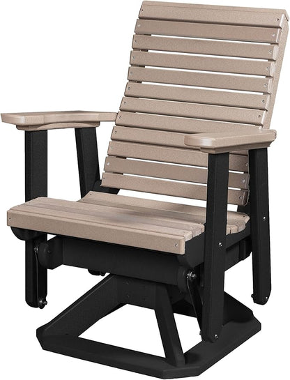 DutchCrafters Modern Horizontal Slat High Back Poly Glider Chair Outdoor Patio Furniture (Black & Weatherwood)