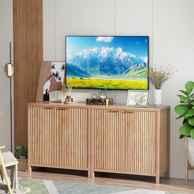 Sideboard Buffet Cabinet, 31" Storage Cabinet with 2 Doors and Adjustable Shelves, Sideboard Console for Dinning Room, Kitchen and Living Room - Oak