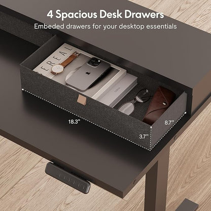 SANODESK 63" L Shaped Standing Desk with 3 Drawers, Height Adjustable Stand up Desk, Corner Gaming Desk with Monitor Stand, Black Frame/Black Top