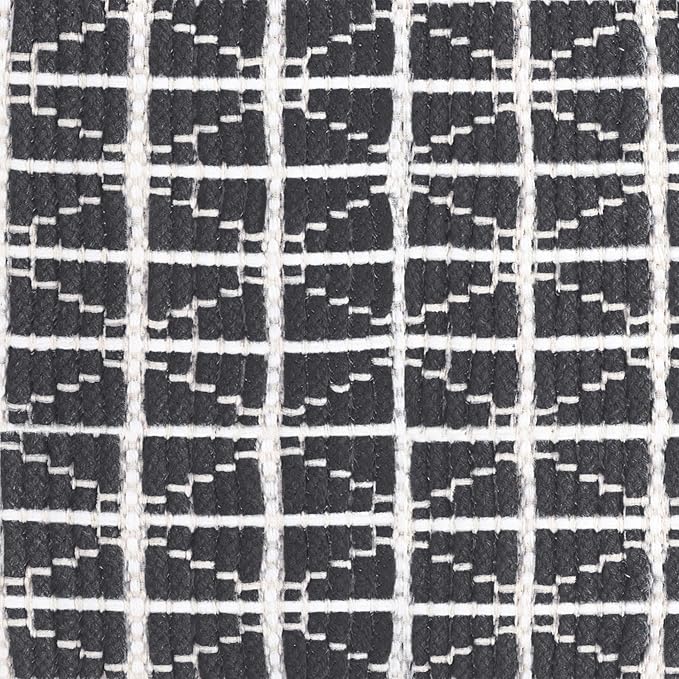 SIMPLIHOME Noreen Boho Square Pouf in Slate Grey and White Handloom Woven Pattern for the Living Room, Bedroom and Kids Room