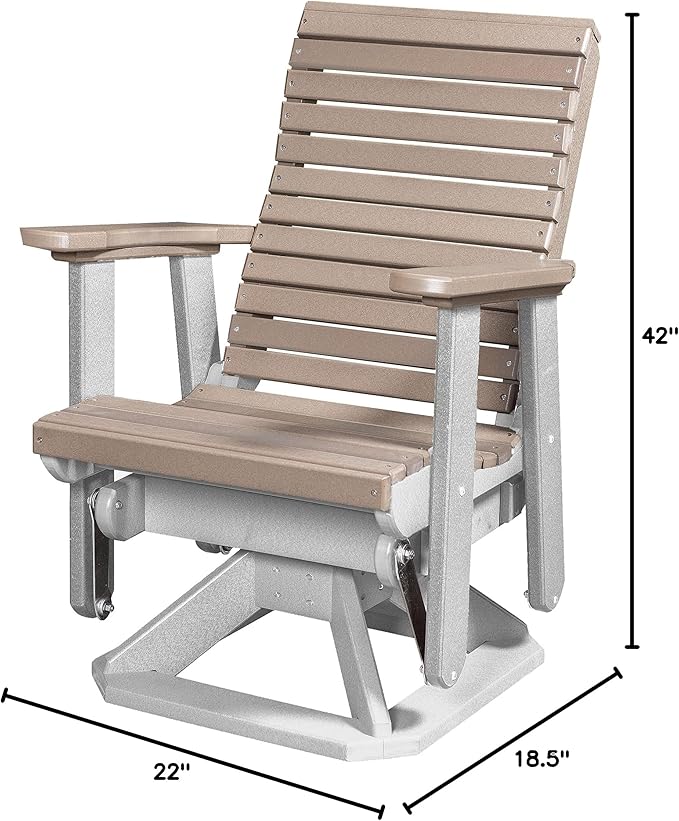 DutchCrafters Modern Horizontal Slat High Back Poly Glider Chair Outdoor Patio Furniture (White & Weatherwood)