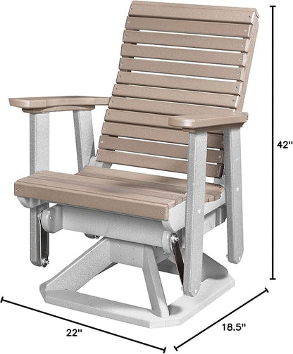DutchCrafters Modern Horizontal Slat High Back Poly Glider Chair Outdoor Patio Furniture (White & Weatherwood)