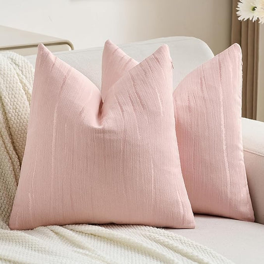 FUTEI Pink Chenille Decorative Throw Pillow Covers 22x22 Inch Set of 2,Soft Embossed Striped Textured Cushion Case,Modern Home Decor for Couch Bed Living Room
