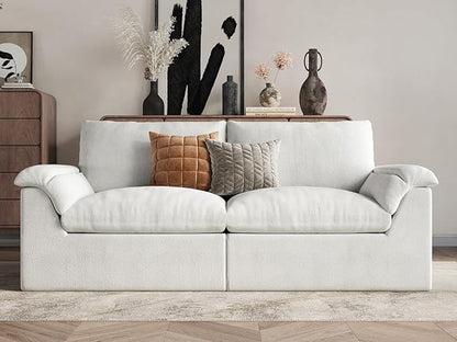 EASE MOOSE Oversized Boneless Couch for Living Room, Sectional Cloud Sofa, Modular Cloud Couch Loveseat, 2-Seater Deep Seat Sofas with Pillow for Bedroom Apartment, No Assembly, Chenille (White)