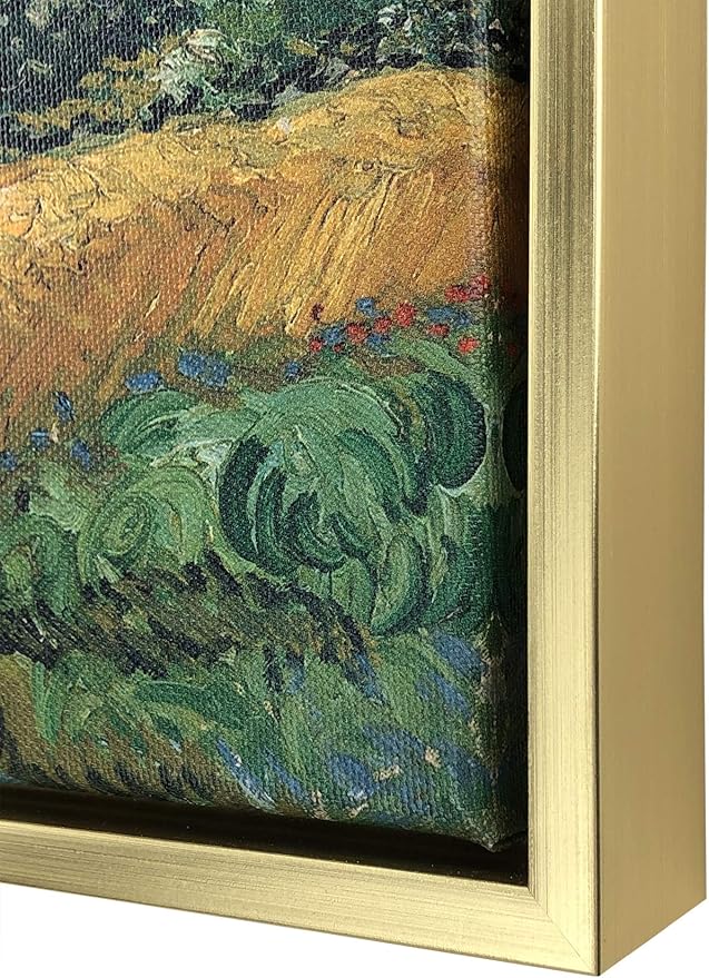 Wieco Art Framed Wall Art Canvas Prints of Wheat Field with Cypresses by Van Gogh Paintings Reproduction Abstract Artwork for Wall Decor Golden Frame