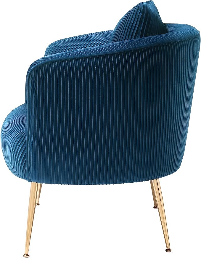 Art Leon Velvet Accent Chair, Upholstered Modern Single Sofa Chair, Comfy Barrel Chair with Golden Metal Legs for Living Room Bedroom, Blue