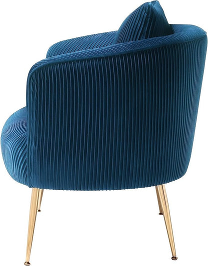 Art Leon Velvet Accent Chair, Upholstered Modern Single Sofa Chair, Comfy Barrel Chair with Golden Metal Legs for Living Room Bedroom, Blue