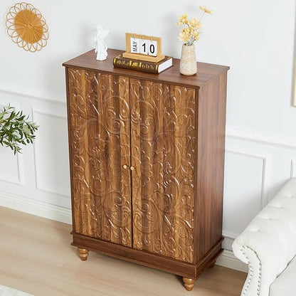 Sideboard Buffet Cabinet with Storage, Kitchen Storage Cabinet with Adjustable Shelves and 2 Doors, Vintage Accent Table for Living Room, Hallway (Walnut)