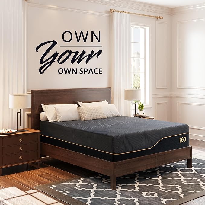 EGOHOME 14 inch Firm Queen Mattress, Memory Foam Mattress with Cooling Cover, Bed in a Box, CertiPUR-US Certified, Breathable and Supportive, Made in USA, 60''x80''x14'' Black