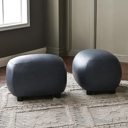 KINWELL 23" Wide Faux Leather Upholstered Ottoman Set of 2, Mid-Century Modern Living Room Footrest with Soft Padded Seat, Footstool for Bedroom, Entryway or Living Room, Navy