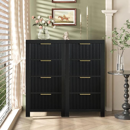 Modern Solid Wood Chest of Drawers, Multifunctional Large-Capacity Storage Drawer Cabinet, Dresser Organizer with Metal Handle, for Hallway, Entryway, Black X2