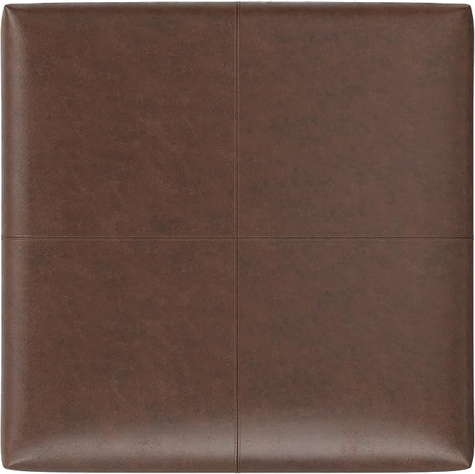 SIMPLIHOME Gabbie 36 inch Wide Contemporary Square Square Coffee Table Storage Ottoman in Distressed Chestnut Brown Vegan Faux Leather, Assembled, for The Living Room, Entryway and Family Room