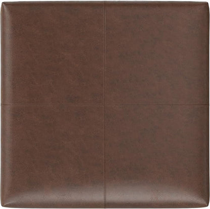 SIMPLIHOME Gabbie 36 inch Wide Contemporary Square Square Coffee Table Storage Ottoman in Distressed Chestnut Brown Vegan Faux Leather, Assembled, for The Living Room, Entryway and Family Room