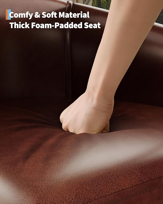 GarveeHome Accent Chairs Faux Leather Barrel Chairs Club Armchairs with Soft Seat for Living Room Bedroom Reading Waiting Room(Brown)