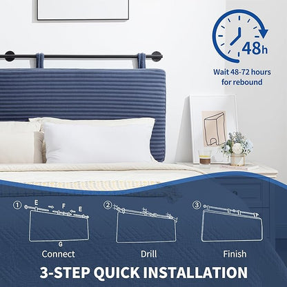 UEV King Headboard Only, Wall Mounted Hanging Upholstered Bed Head Board, Modern Vertical Channel Design of Fine Flannel, Elegant Dark Blue Fluted Headboard for Bedroom (Dark Blue, King Size)