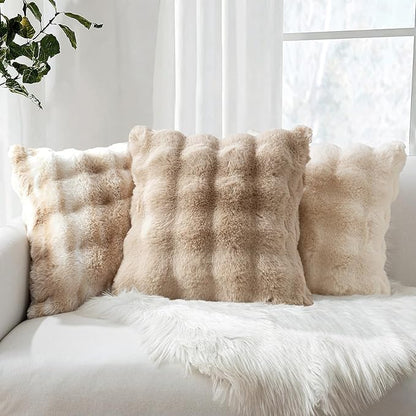 MIULEE Faux Fur Pillow Covers Thick Soft Plush Lumbar Throw Pillows Luxury Home Decor for Couch Bed Bedroom Living Room Sofa,12x20 Inch Pack of 2 Khaki