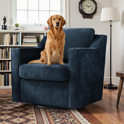 Pia Ricco 2-Pack Plush Oversized Chenille Fabric Swivel Accent Chairs with Removable Covers, Living Room Reception Bundle Set,Grey Blue