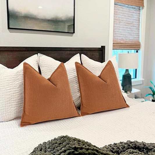 ZWJD Orange Pillow Covers 16x16 Set of 2 Chenille Throw Pillow Covers with Elegant Design Soft and Luxurious Decorative Throw Pillows for Couch, Bed, and Home Decor