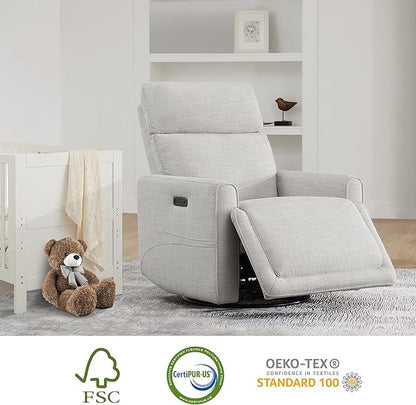 CHITA Electronic Power Recliner Chair Swivel Glider, FSC Certified Modern Nursery Rocking Chair with USB and Type-C Ports, Ivory
