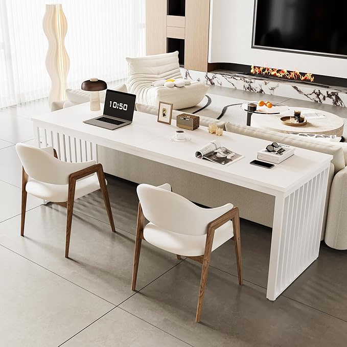 LITTLE TREE Two Person Desk, 78.74" Extra Long Computer Desk for 2 People, White Wooden Double Study Desk with Heavy Duty Metal Legs, Large Business Workstation for Home Office