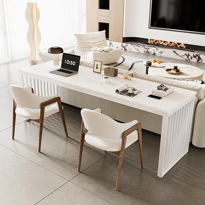 LITTLE TREE Two Person Desk, 78.74" Extra Long Computer Desk for 2 People, White Wooden Double Study Desk with Heavy Duty Metal Legs, Large Business Workstation for Home Office