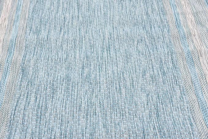 Unique Loom Outdoor Border Collection Area Rug - Soft Border (4' 1" x 6' 1" Rectangle, Aquamarine/ Ivory)