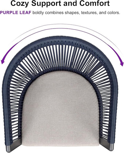PURPLE LEAF Outdoor Dining Set for 4 All-Weather 5 Pieces Patio Aluminium Dining Table and Rope Weave Chairs Included Cushions for Backyard Deck Indoor Decor Kitchen Patio Furniture Set Gray and Navy