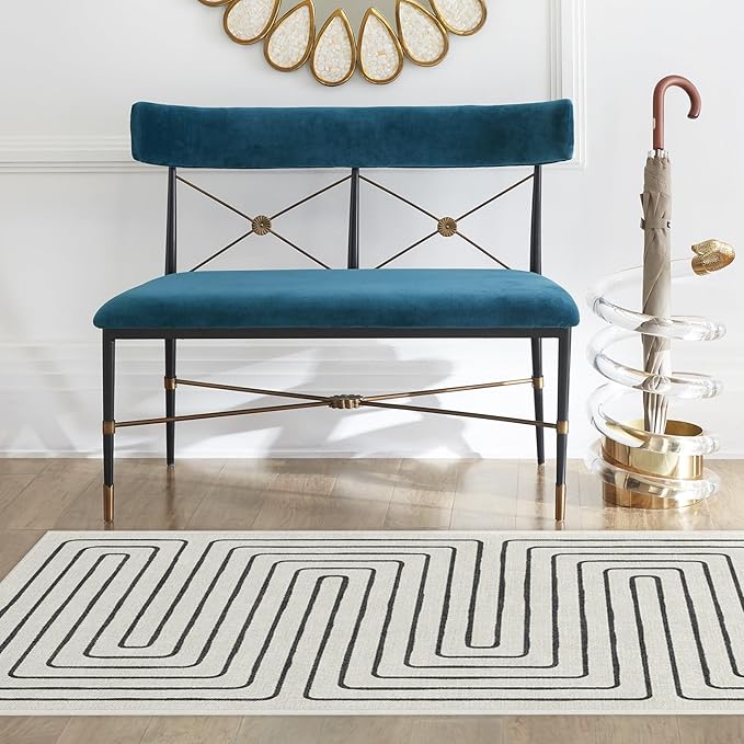 RUGGABLE x Jonathan Adler Machine Washable Modern Area Rug – Labyrinth Black/Ivory 8x10, Stain-Resistant, Non-Slip – Large Rugs for Living Room, Bedroom, Hallway, Entryway & Office–with Cushioned Pad