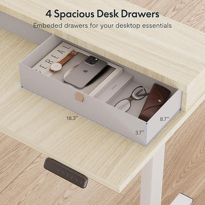 FLEXISPOT 71" L Shaped Standing Desk Electric Corner Table with Shelf, 4 Storage Drawers, Adjustable Computer Workstation for Home, Office, Game, Studio, USB Charger, Light Maple Top + White Frame