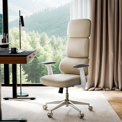 EUREKA ERGONOMIC Remi High Back Office Chair, PU Leather Office Chair with Wheels, Leather Desk Chair, Executive Office Chair Comfy for Home & Office, Beige
