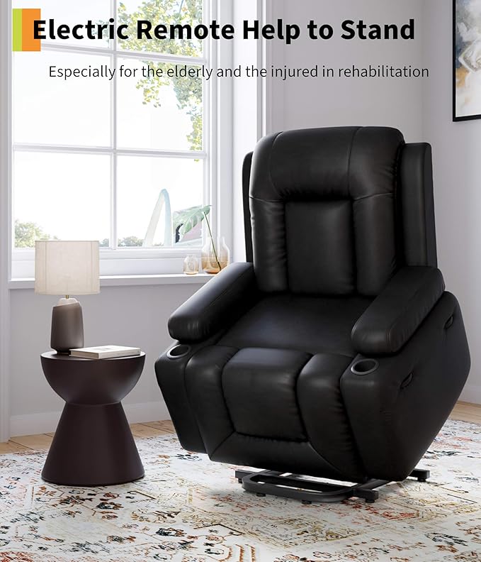 GarveeHome Power Lift Recliner Chair - Heat and Massage, PU Leather, Adjustable Back and Legs, Electric Lift Chair Designed for The Elderly and People with Mobility impaired