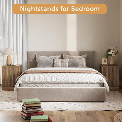 3-Piece Modern Bedroom Furniture Set, Wide 8-Drawer Dresser & 3-Drawer Nightstands Set of 2, Natural Wood Dresser and Nightstand Sets for Bedroom, Hallway, Walnut