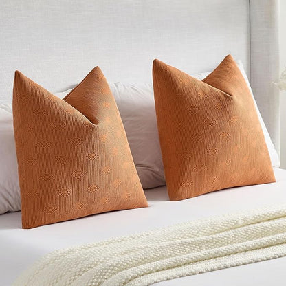 FUTEI Burnt Orange Chenille Decorative Throw Pillow Covers 24x24 Inch Set of 2,Soft Cozy Striped Geometric Patterns European Cushion Case,Modern Home Decor for Couch Bed Living Room